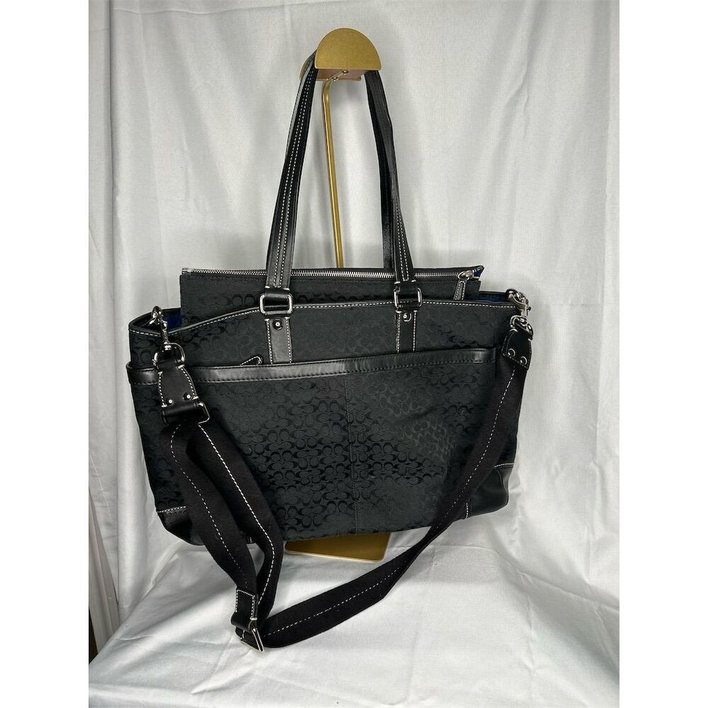 Coach Women's Black Canvas & Leather Tote Bag with Dust Bag EUC - Picture 2 of 16